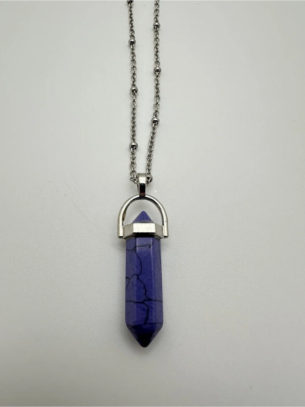 Blue Stone Pendant Necklace - Silver Chain